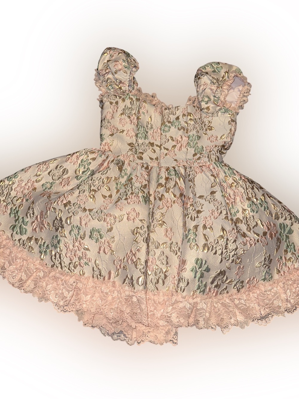 Altered* Sugar Thrillz Pink Brocade Floral Lace Trim Dress